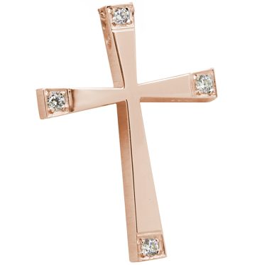 Ροζ χρυσός βαπτιστικός σταυρός ΤΡΙΑΝΤΟΣ διπλής όψης