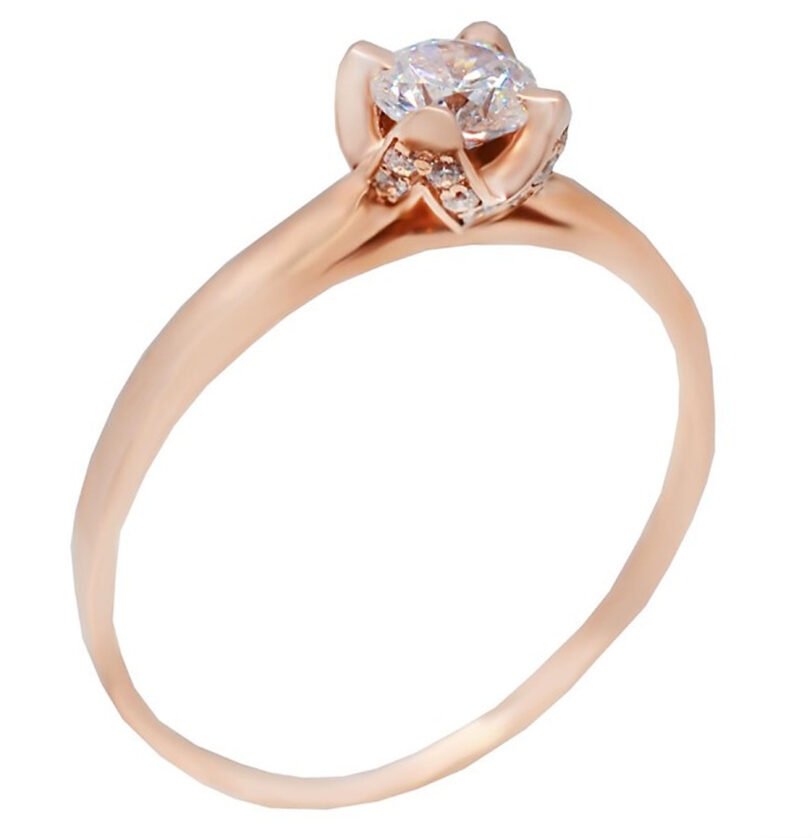 MAL1463 -Ροζ χρυσό μονόπετρο δαχτυλίδι 14Κ