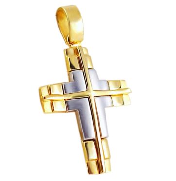 μασίφ χρυσός σταυρός με διχρωμία χρυσού σε ένα πολύ μοντέρνο σχέδιο