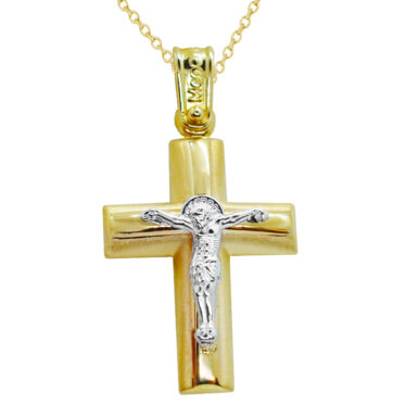 Χρυσός βαπτιστικός σταυρός μαζί με αλυσίδα. 