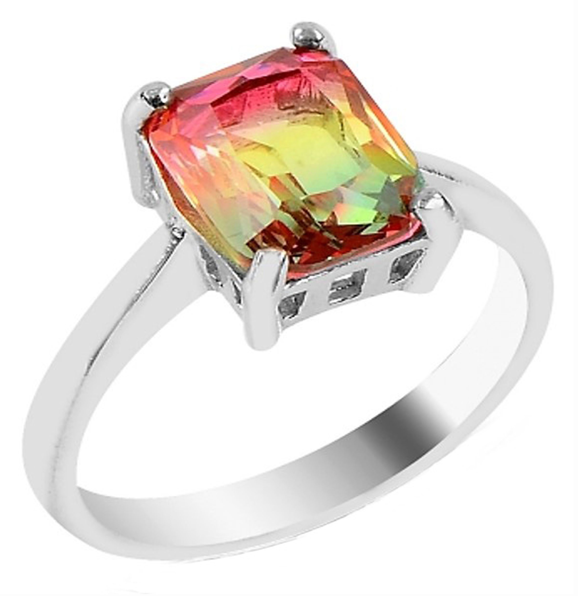 TL99-R91078-ashmenio-daxtilidi Ασημένιο δαχτυλίδι 925° με πολύχρωμη ορθογώνια πέτρα.