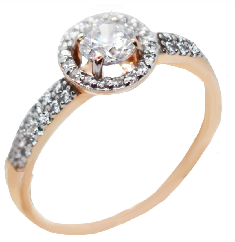 ΖΚ1104α -Ροζ χρυσό μονόπετρο δαχτυλίδι 14Κ