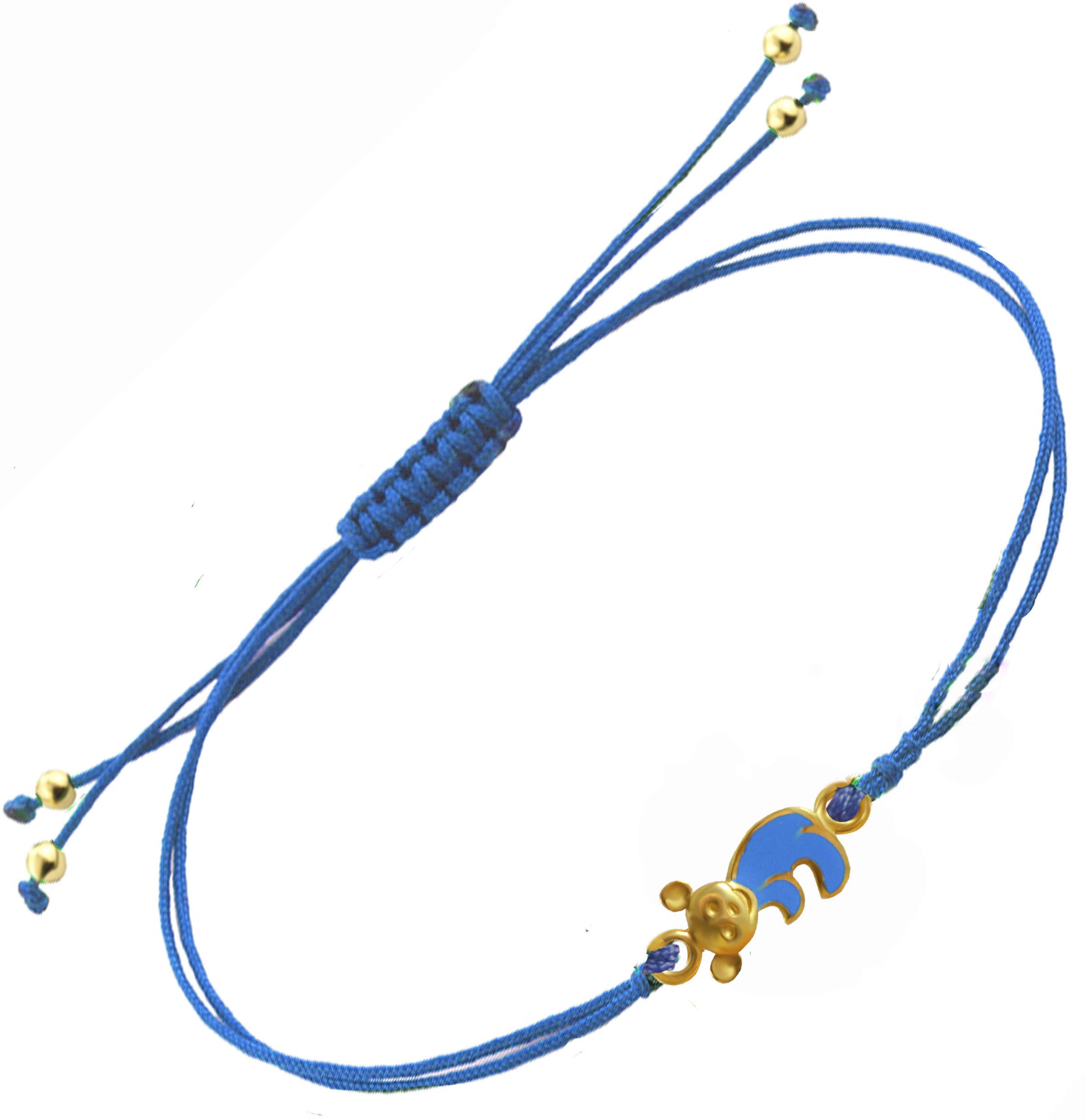 Βραχιόλι μακραμέ με χρυσό στοιχείο αρκουδάκι με γαλάζια επισμάλτωση. Βραχιόλι μακραμέ με χρυσό στοιχείο αρκουδάκι με γαλάζια επισμάλτωση.