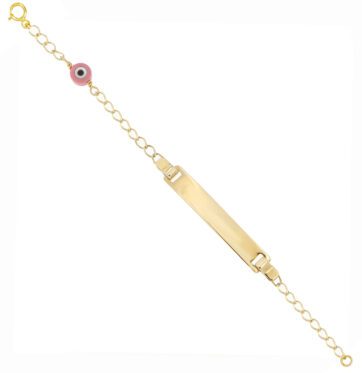 Χρυσή παιδική ταυτότητα με ροζ ματάκι.