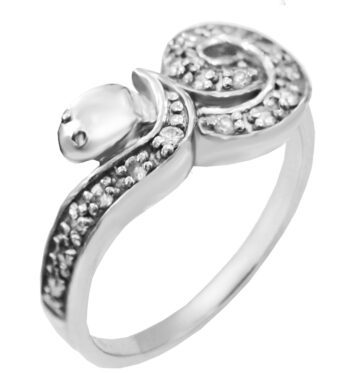 Ασημένιο δαχτυλίδι φίδι με λευκές πέτρες.