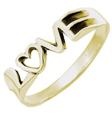 Ασημένιο δαχτυλίδι Love με χρυσή επιμετάλλωση.
