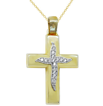 Χρυσός βαπτιστικός σταυρός με ζιργκόν πέτρες μαζί με αλυσίδα.