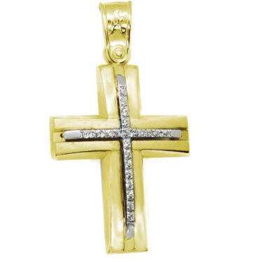 Χρυσός βαπτιστικός σταυρός με ζιργκόν πέτρες.