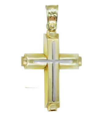 Χρυσός βαπτιστικός σταυρός με διχρωμία