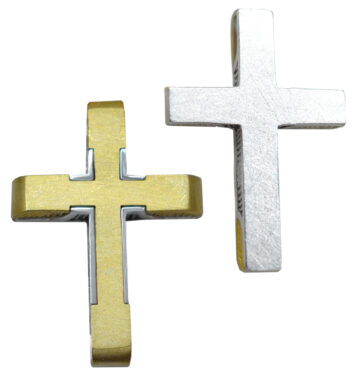 Μασίφ χρυσός βαπτιστικός σταυρός ματ με διχρωμία σε μοντέρνο σχέδιο.