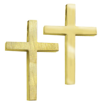Χρυσός βαπτιστικός σταυρός διπλής όψης σαγρέ και λουστρέ. 