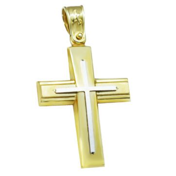 Χρυσός βαπτιστικός σταυρός με λεπτομέρεια σε λευκόχρυσο.  