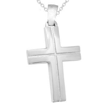 Λευκόχρυσος βαπτιστικός σταυρός μαζί με αλυσίδα.