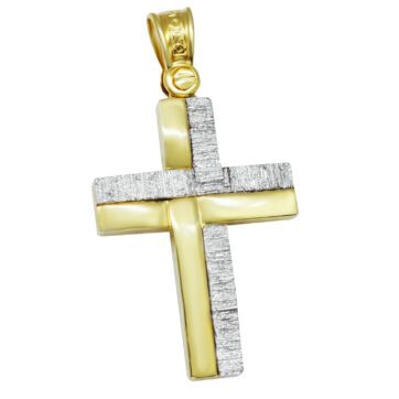 Χρυσός βαπτιστικός σταυρός δίχρωμος με διπλή υφή. 